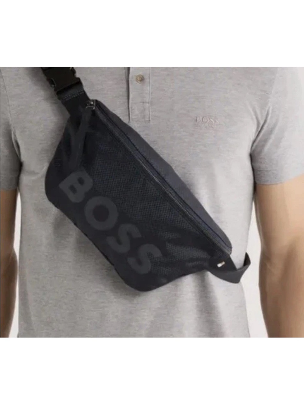 NWT Hugo Boss Bumbag Pixel Belt Bag Black Spell out Logo